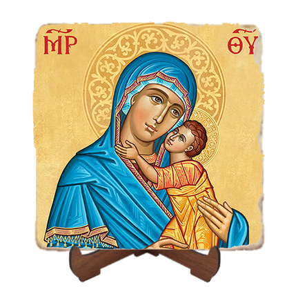 The Blue Madonna Icon,Marble Icon,Handmade,Baptism gift,Christian Icon