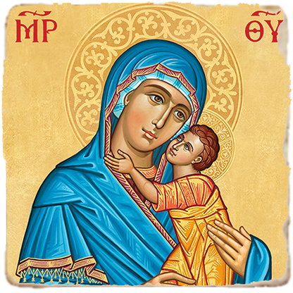 The Blue Madonna Icon,Marble Icon,Handmade,Baptism gift,Christian Icon