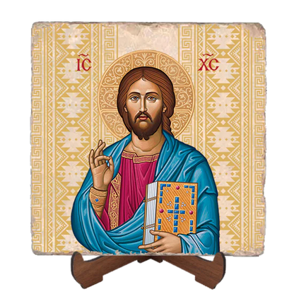 Byzantine Christ Marble Icon,Handmade Orthodox Icon,Baptism gift,Christian Icon