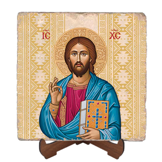 Byzantine Christ Marble Icon,Handmade Orthodox Icon,Baptism gift,Christian Icon