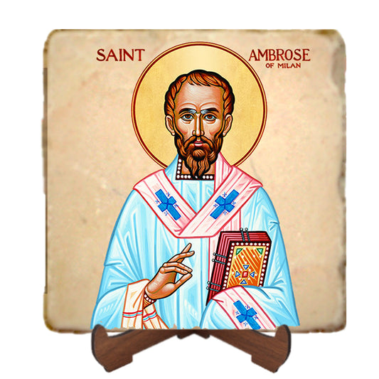 St. Ambrose Icon,Men Saints,Marble Icon,Handmade,Prayer gift,Christian Icon