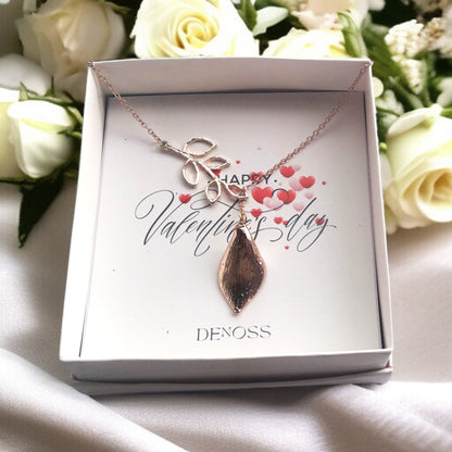 Calla Lily with Simulated Pearl Leaf Gold-Silver Necklace