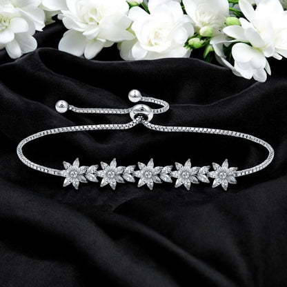 White Gold Platinum Marquise Flowers Bracelet - Denoss