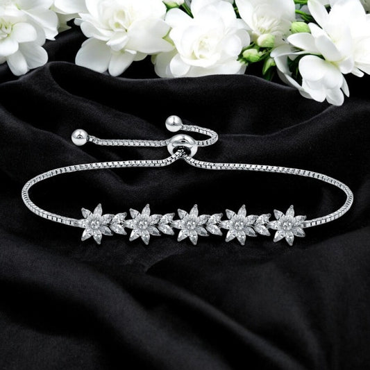 White Gold Platinum Marquise Flowers Bracelet - Denoss