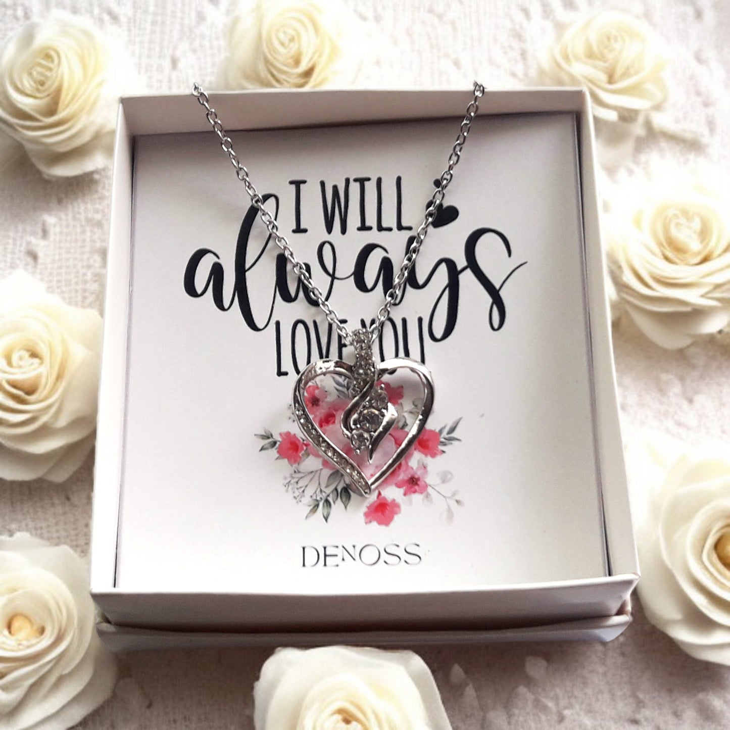 Elegant Diamond Heart Silver Necklace