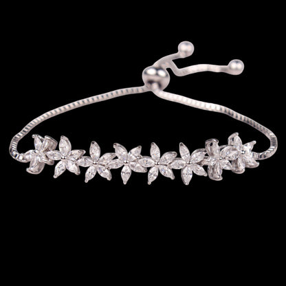 White Gold Platinum Sparkling Crystal Flower Design Bracelet - Denoss