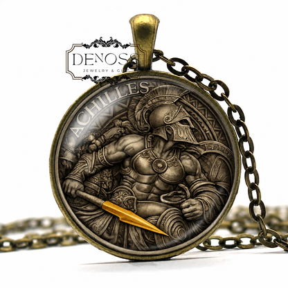 ACHILLES Mythology Necklace,Great Warrior,Hero,Trojan War,Art Pendant Necklace,Handmade necklace,Glass pendant