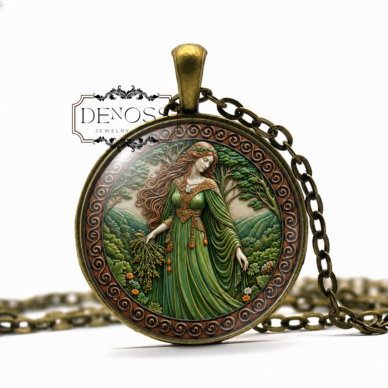 AIRMID Celtic Necklace,Goddess of Healing,Goddess of Herbal Medicine,Goddess of Regeneration,Tuatha Dé Danann,Glass Pendant