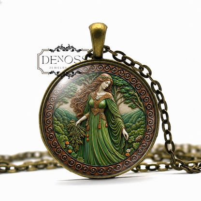 AIRMID Celtic Necklace,Goddess of Healing,Goddess of Herbal Medicine,Goddess of Regeneration,Tuatha Dé Danann,Glass Pendant