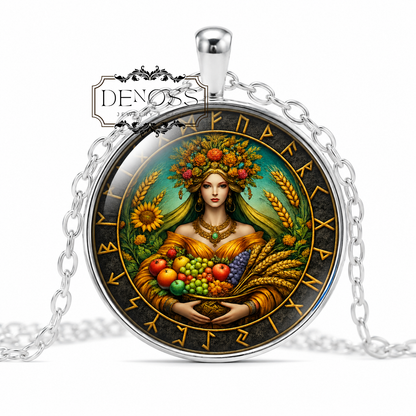 ÁR Necklace,Norse,Goddess of Plenty,Goddess of Prosperity,Goddess of Abundance,Harvest,Bountiful Year,Glass Pendant