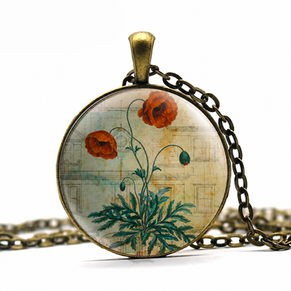 Antique Poppy necklace,poppy jewelry,remembrance Memorial Day jewelry