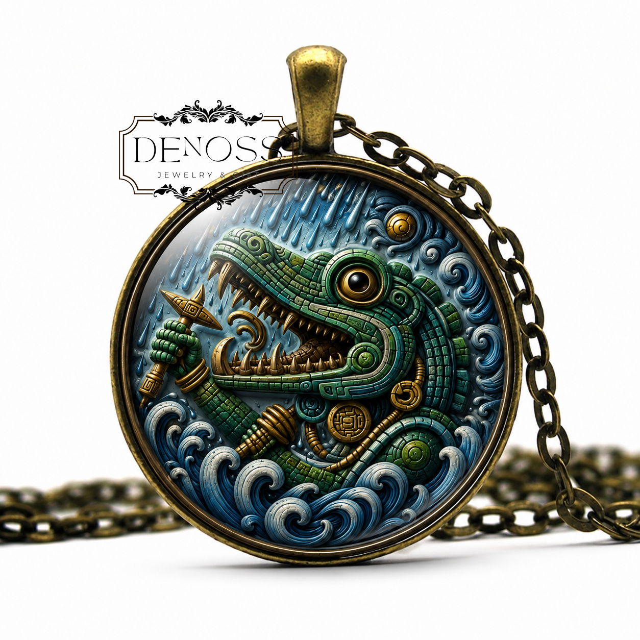CHAC Mayan Necklace,God of Fertility,Mayan,God of Rain,God of Storms,Mythology,Life Sustainer,Agriculture,Glass Pendant