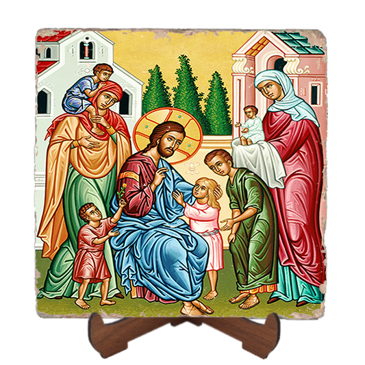 Christ and the Children Icon Marble Icon,Handmade ,Baptism gift,Christian Icon