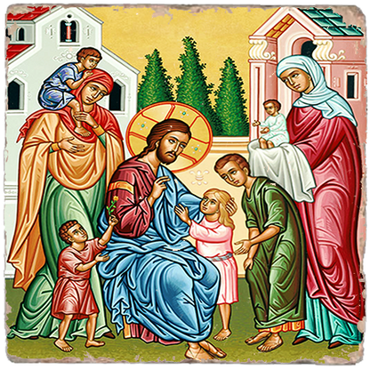Christ and the Children Icon Marble Icon,Handmade ,Baptism gift,Christian Icon