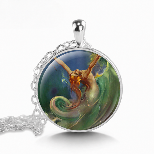Mermaid Necklace,Mermaid Pendant, Mermaid Jewelry,Art Nouveau Necklace,Art Nouveau Jewelry,Art Pendant,Fantasy Necklace