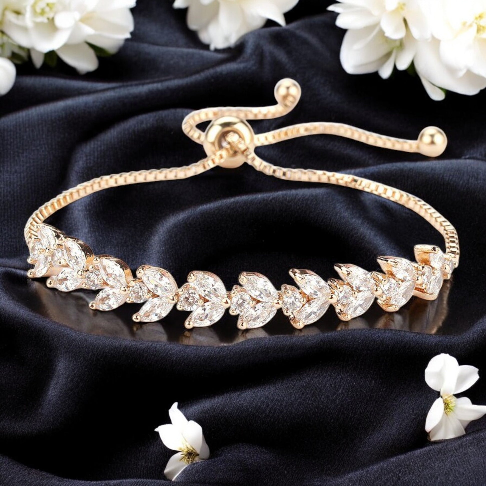 Gold Platinum Marquise and Round Cubic Zircon Bracelet - Denoss