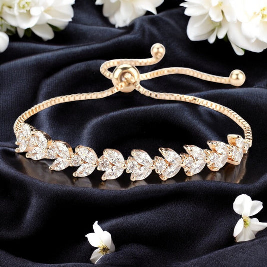 Gold Platinum Marquise and Round Cubic Zircon Bracelet - Denoss