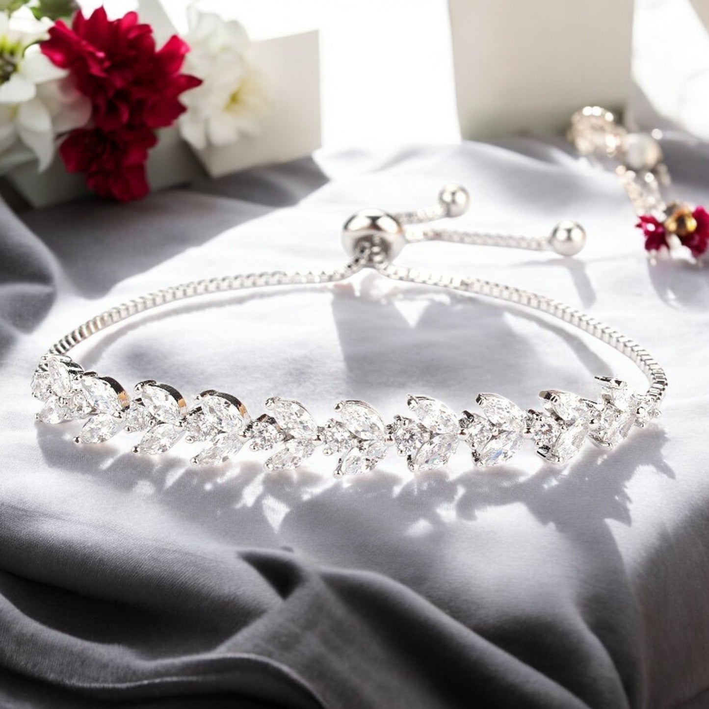 White Gold Platinum Marquise and Round Cubic Zircon Bracelet - Denoss
