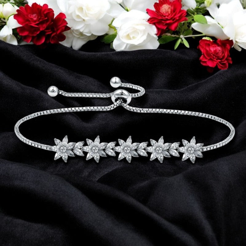 White Gold Platinum Marquise Flowers Bracelet - Denoss