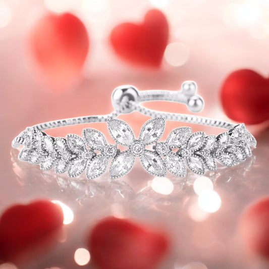 White Gold Platinum Marquise Flower Bracelet - Denoss