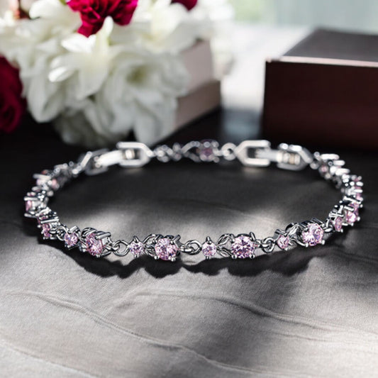 Silver Platinum Purple Zircon Stone Ladies Bracelet Bangle - Denoss
