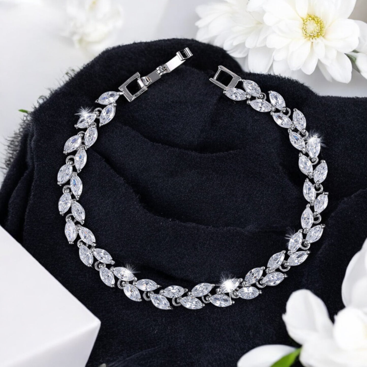 White Gold Platinum Crystal Leaf Ladies Bracelet - Denoss