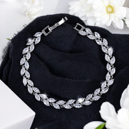 White Gold Platinum Crystal Leaf Ladies Bracelet - Denoss