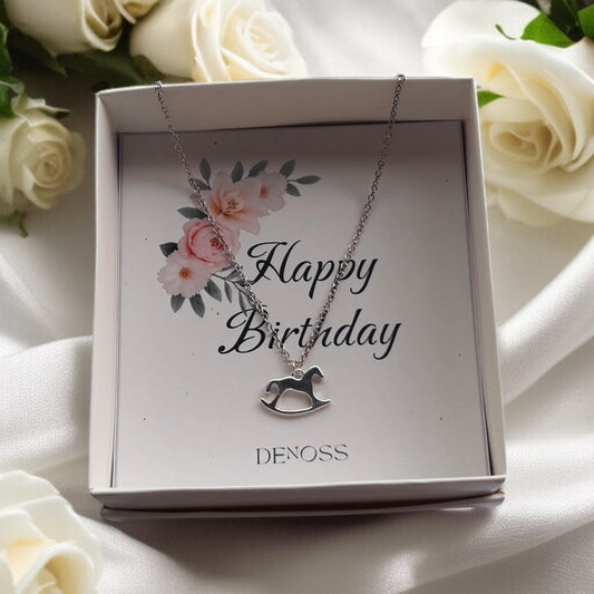 Wooden Horse Necklace,Gold-Silver