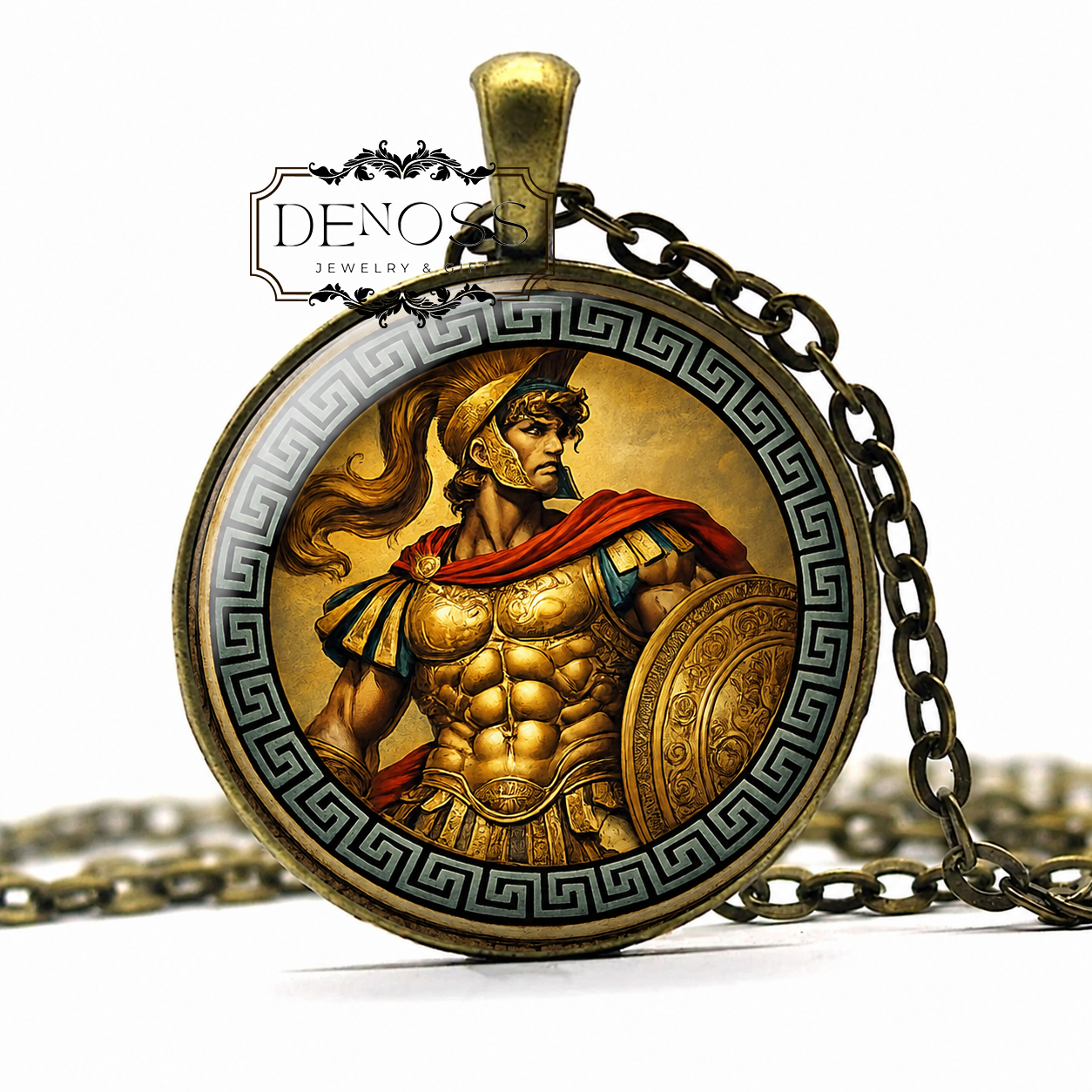 ACHILLES Necklace,Mythology,Great Warrior,Hero,Trojan War Art Pendant Necklace,Handmade necklace,Glass pendant