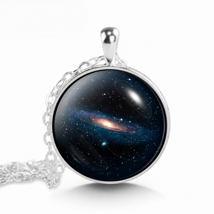 Andromeda Nebula Necklace,Handmade Galaxy Space Universe Cabochon Pendant Necklace