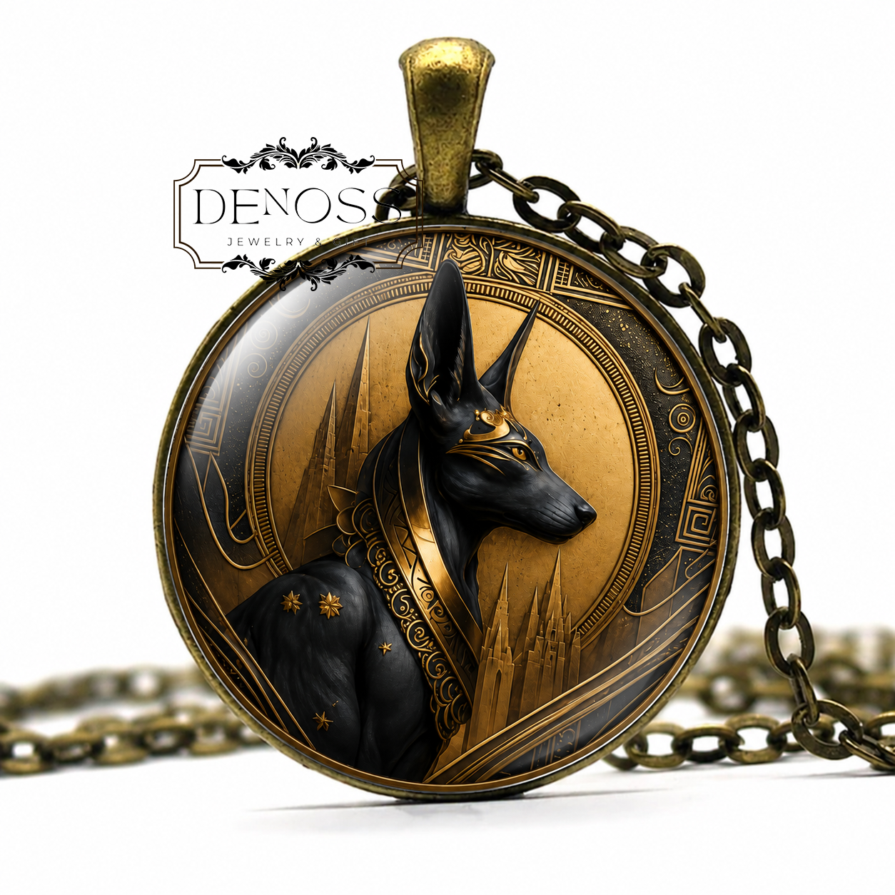 Anubis Egyptian God Pendant Necklace,Ancient Egyptian Mythology,Anubis Wolf Rock Punk,Gothic Men Jewelry Gift Anubis Gold