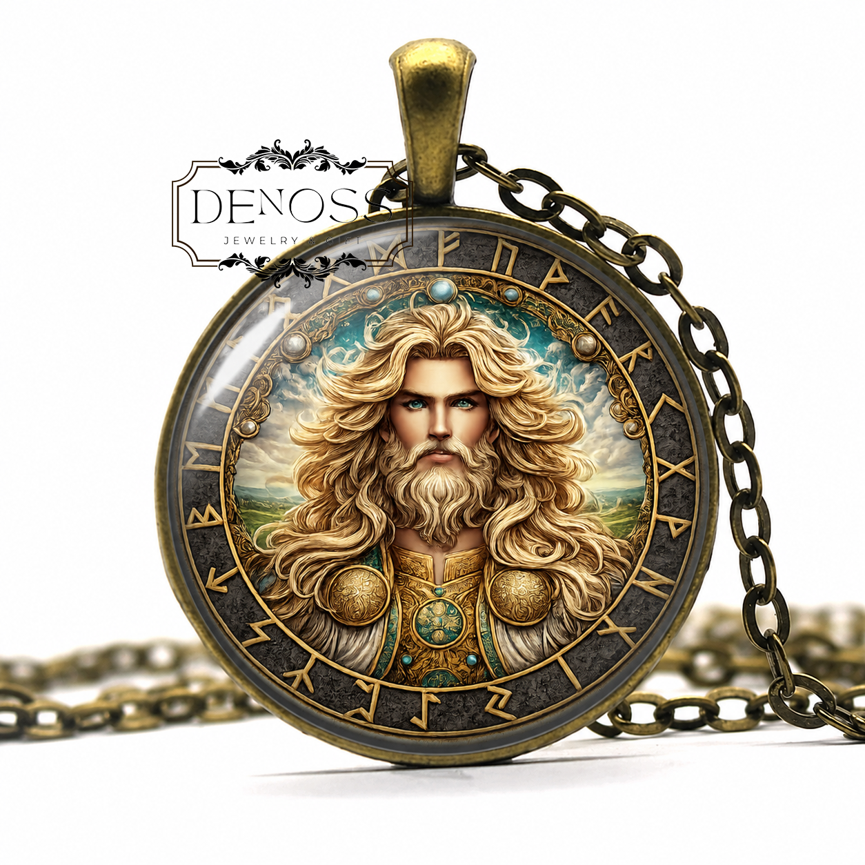 BALDER Necklace,Norse God,God of Light,Piety,Fair,Vikings,Scandinavian,Symbol,Art Pendant Necklace,Glass Pendant