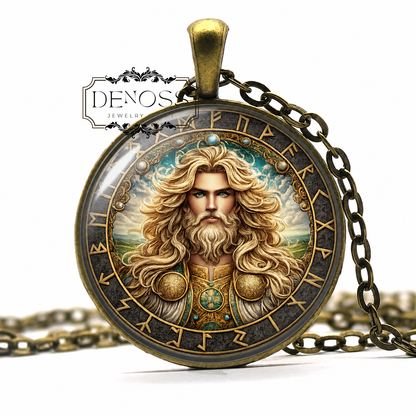 BALDER Necklace,Norse God,God of Light,Piety,Fair,Vikings,Scandinavian,Symbol,Art Pendant Necklace,Glass Pendant
