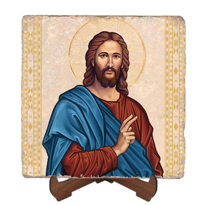 Christ Blessing Icon Marble Icon,Handmade,Baptism gift,Christian Icon