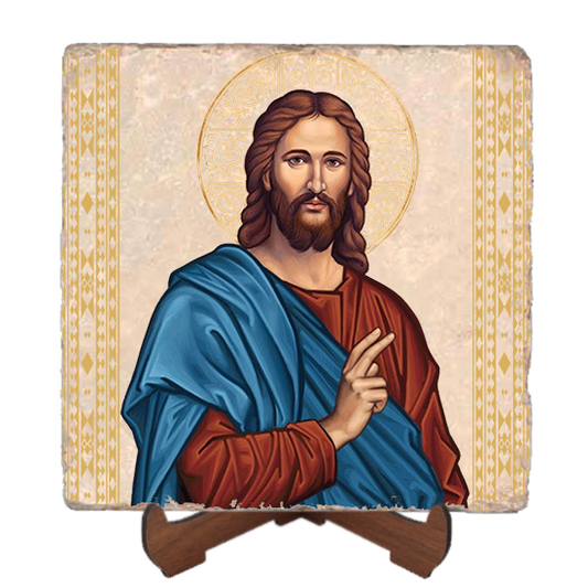Christ Blessing Icon Marble Icon,Handmade,Baptism gift,Christian Icon