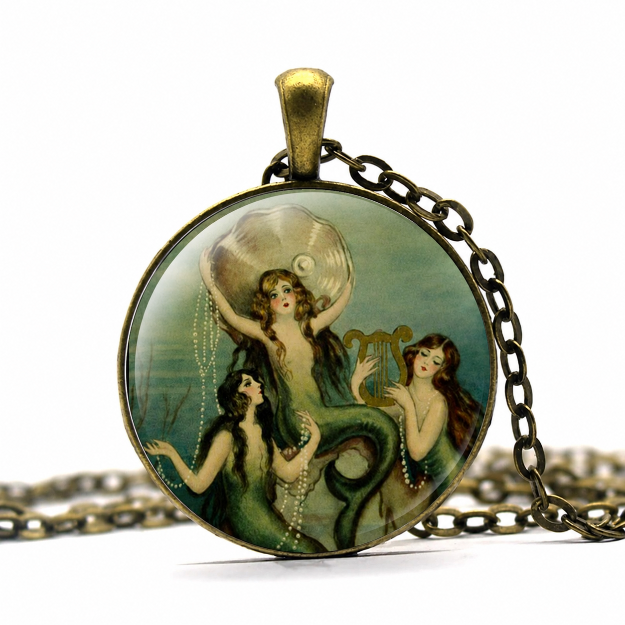 Mermaid Necklace,Mermaid Pendant,Mermaid Jewelry,Art Pendant,Fantasy Necklace,Three Little Mermaids