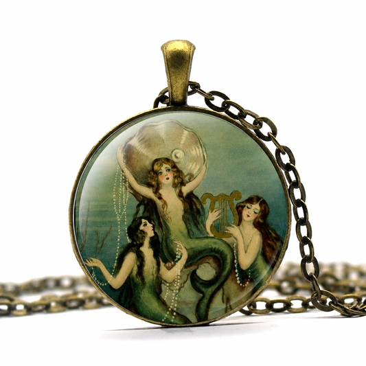 Mermaid Necklace,Mermaid Pendant,Mermaid Jewelry,Art Pendant,Fantasy Necklace,Three Little Mermaids