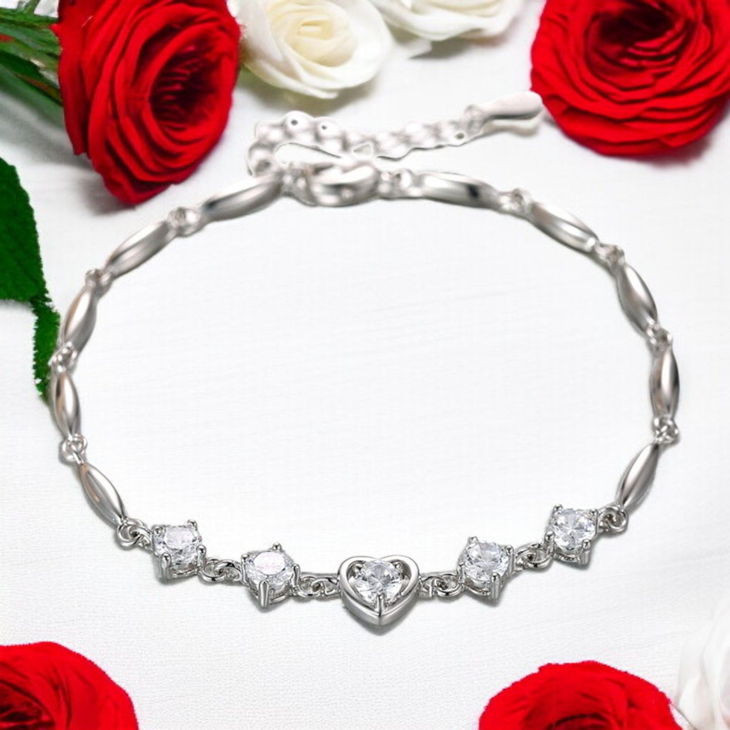 Gorgeous zircon women bracelet with white gold heart - Denoss