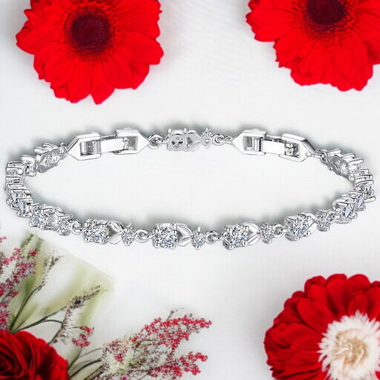 Silver Platinum White Zircon Heart Elegant Ladies Bracelet - Denoss
