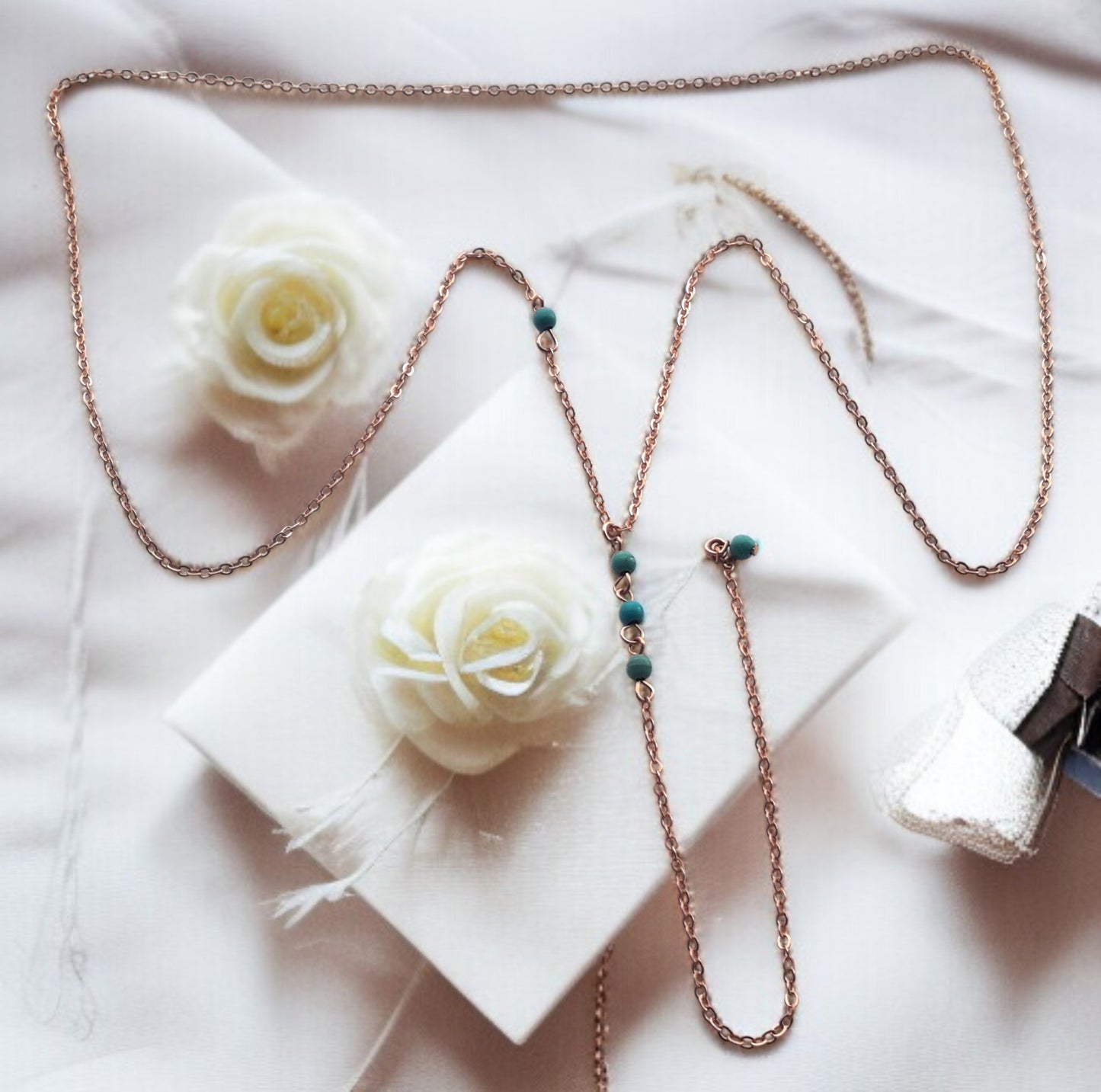 Lariat Turquoise Beaded Gold Necklace