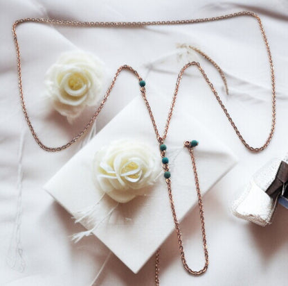 Lariat Turquoise Beaded Gold Necklace