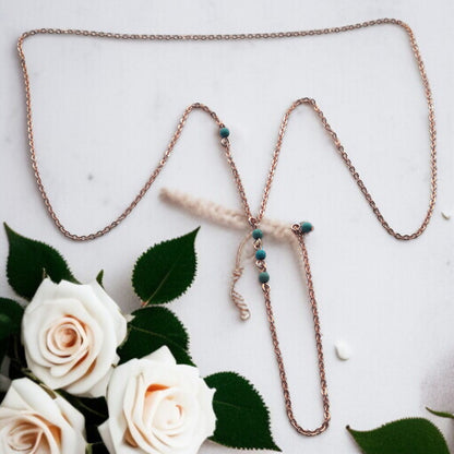 Lariat Turquoise Beaded Gold Necklace