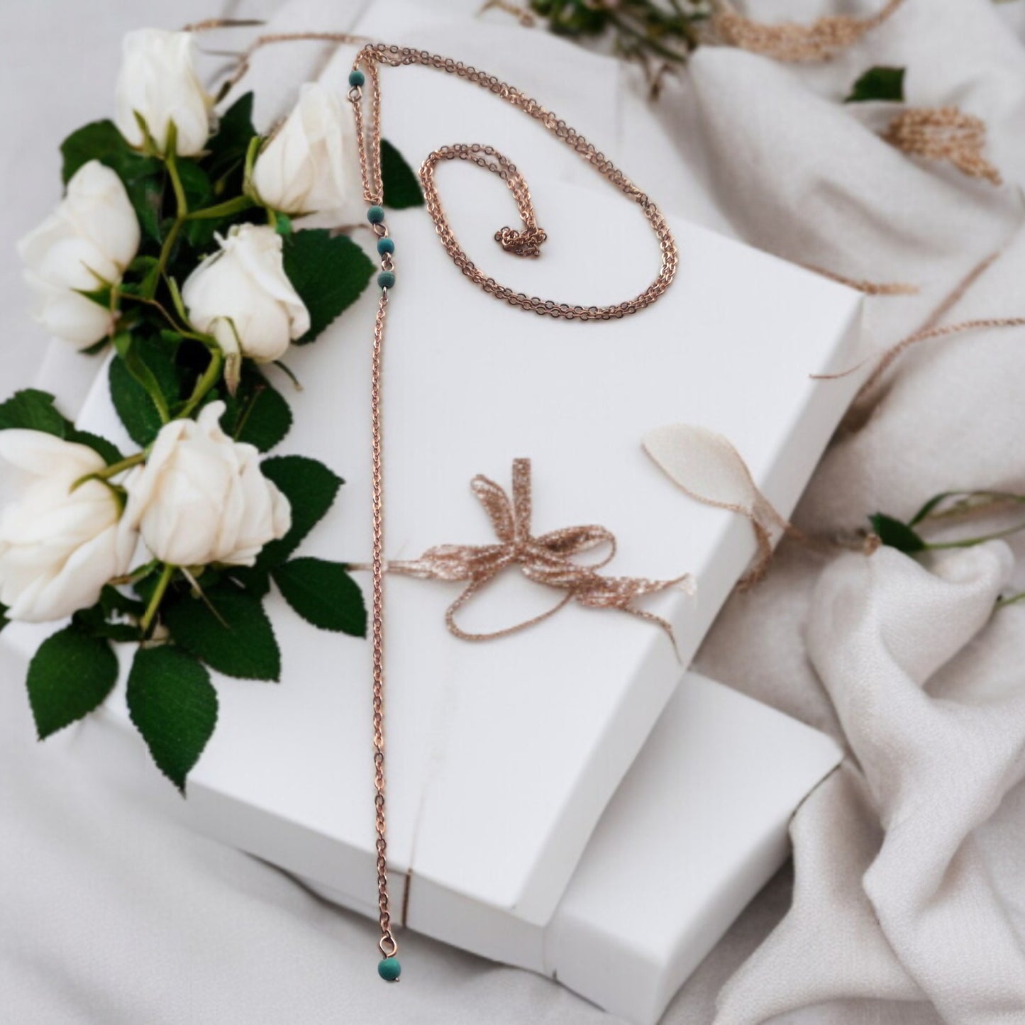 Lariat Turquoise Beaded Gold Necklace