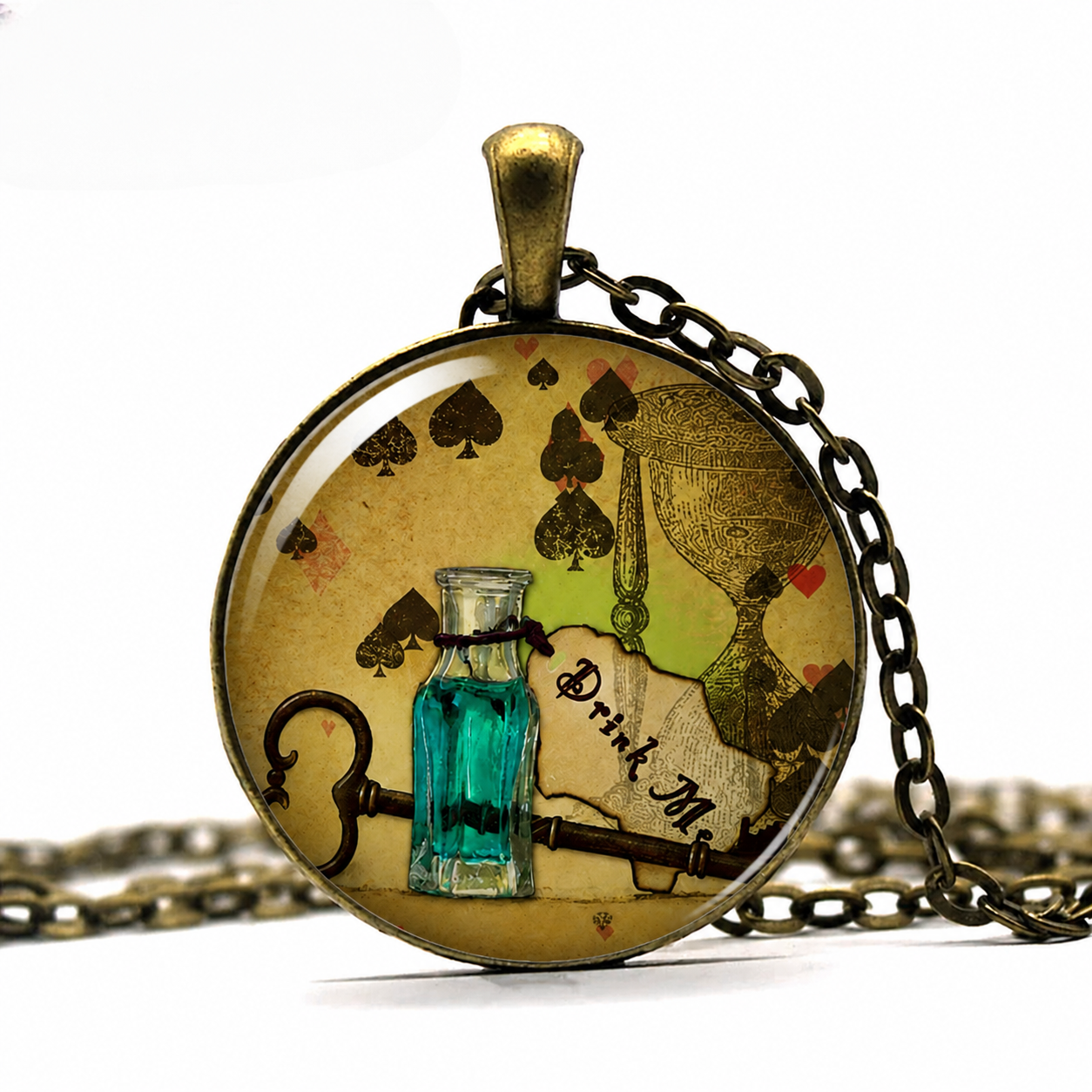 Alice In Wonderland Jewelry,Drink Me Quote,Alice in Wonderland Necklace,Fairy Tale Necklace,Fairy Tale Jewelry
