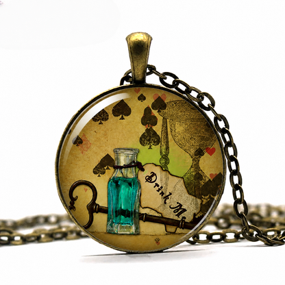 Alice In Wonderland Jewelry,Drink Me Quote,Alice in Wonderland Necklace,Fairy Tale Necklace,Fairy Tale Jewelry