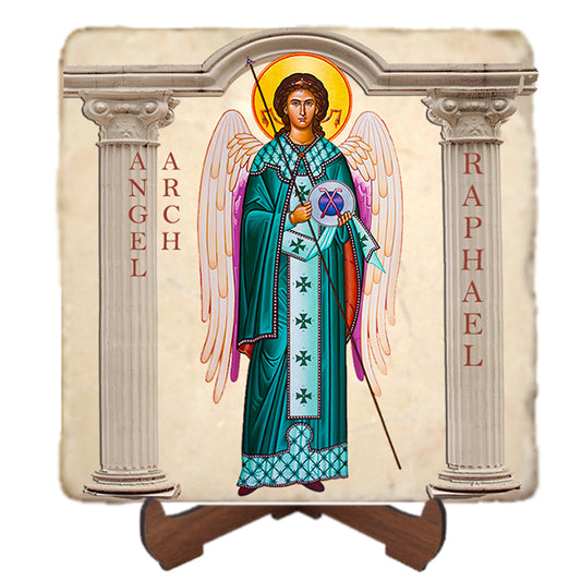 Archangel Raphael Icon,Marble Icon,Handmade,Baptism gift,Christian Icon