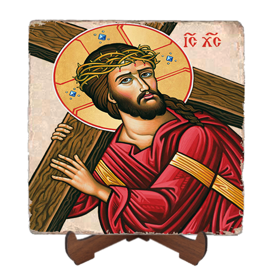 Christ Carrying the Cross Icon Marble Icon,Handmade,Baptism gift,Christian Icon