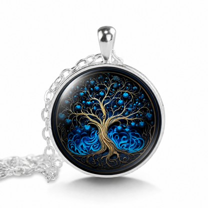 Colorful Tree of Life Necklace,Silver Tile Pendant.Family Necklace