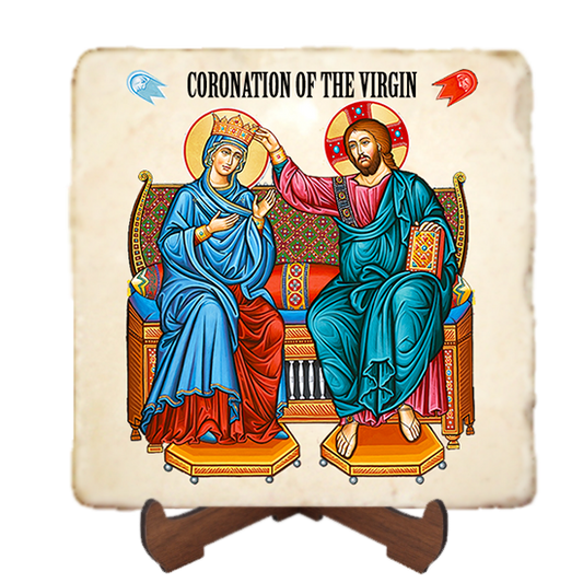 Coronation of the Virgin Mary,Marble Icon,Handmade,Baptism gift,Christian Icon