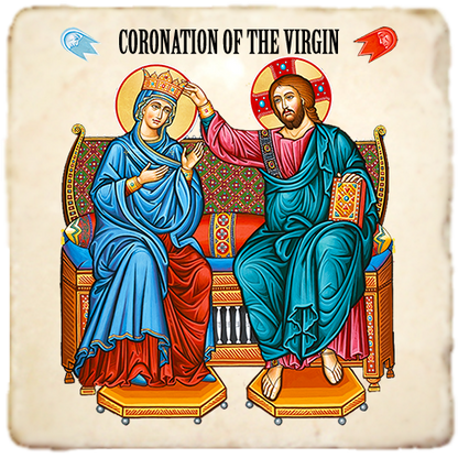 Coronation of the Virgin Mary,Marble Icon,Handmade,Baptism gift,Christian Icon